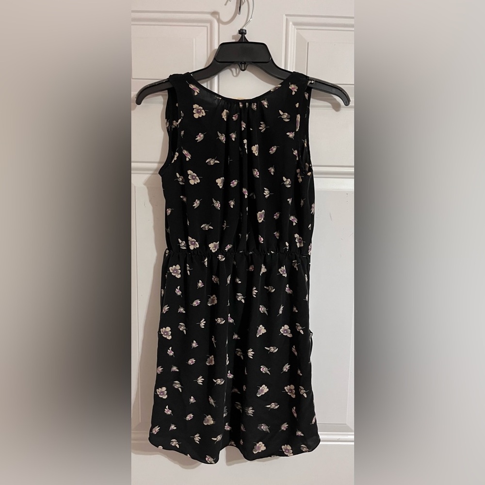 Rebecca Taylor Silk Dress 2 Ruffle Front Sleeveless Front Zip Black Ghost Floral - Picture 6 of 8
